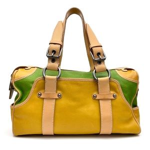 CELINE Two-Tone Leather Satchel Handbag Tan Trim Made in Italy